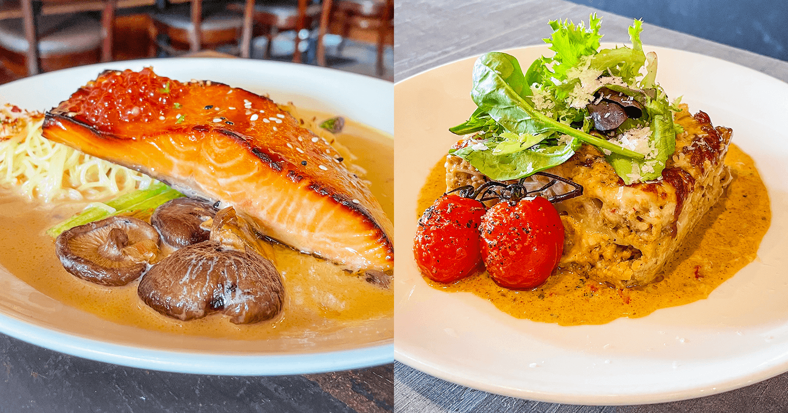 SG Halal Deals Halal Western Restaurant Royz Et Vous Salmon Fillet and Chicken Parmigiana